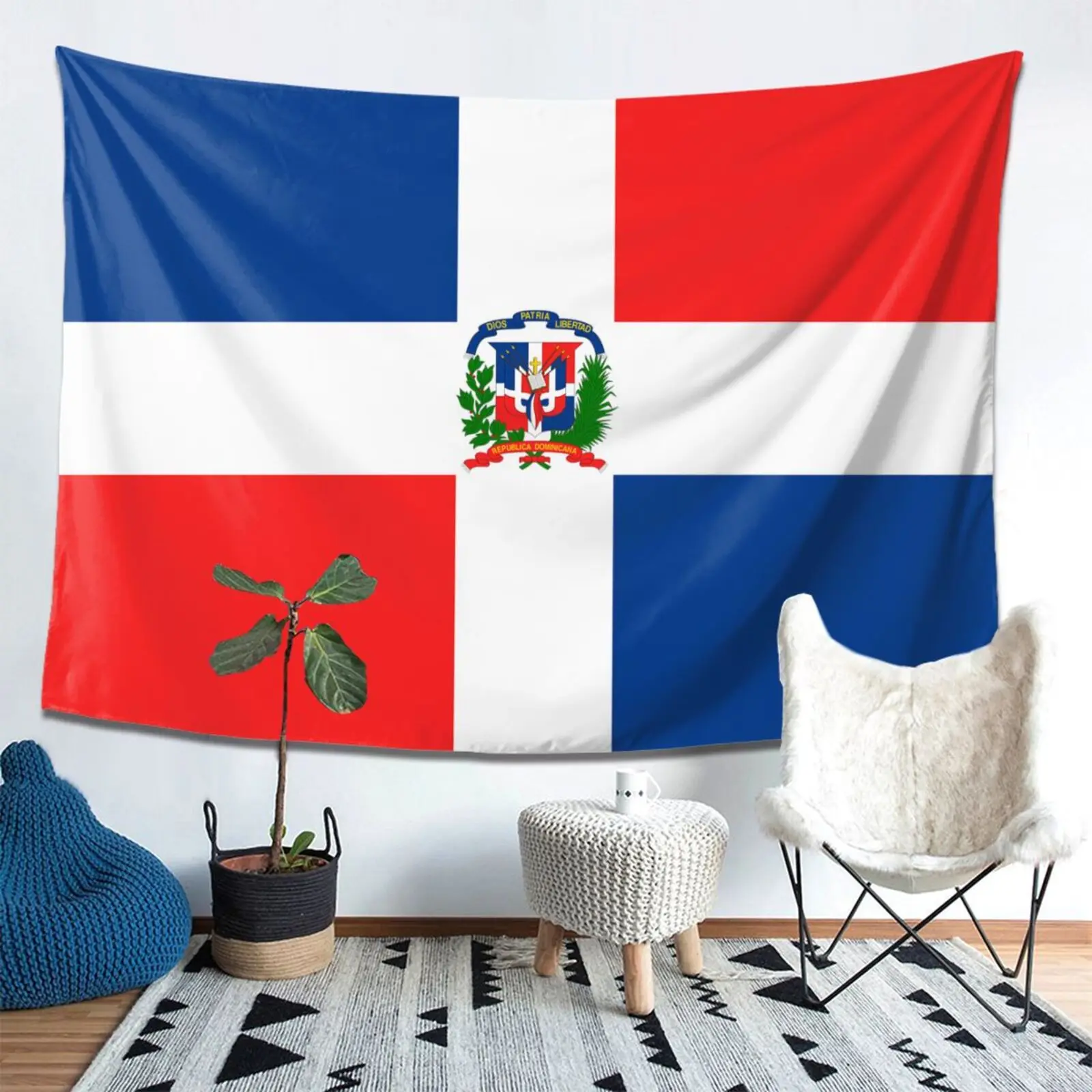 Dominican Republic Flag Tapestry Wall Hanging Tapestries Wall Rugs Dorm Decor Blanket Bedroom Bedspread Throw Cover