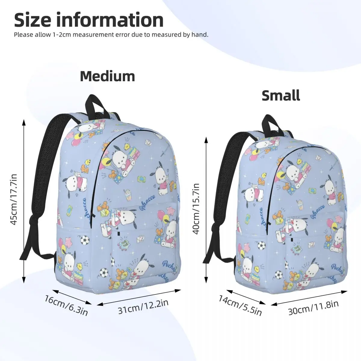 Pochacco Nuevo bolso escolar con patrón de moda Mochila liviana con estampado 15 pulgadas 17 pulgadas