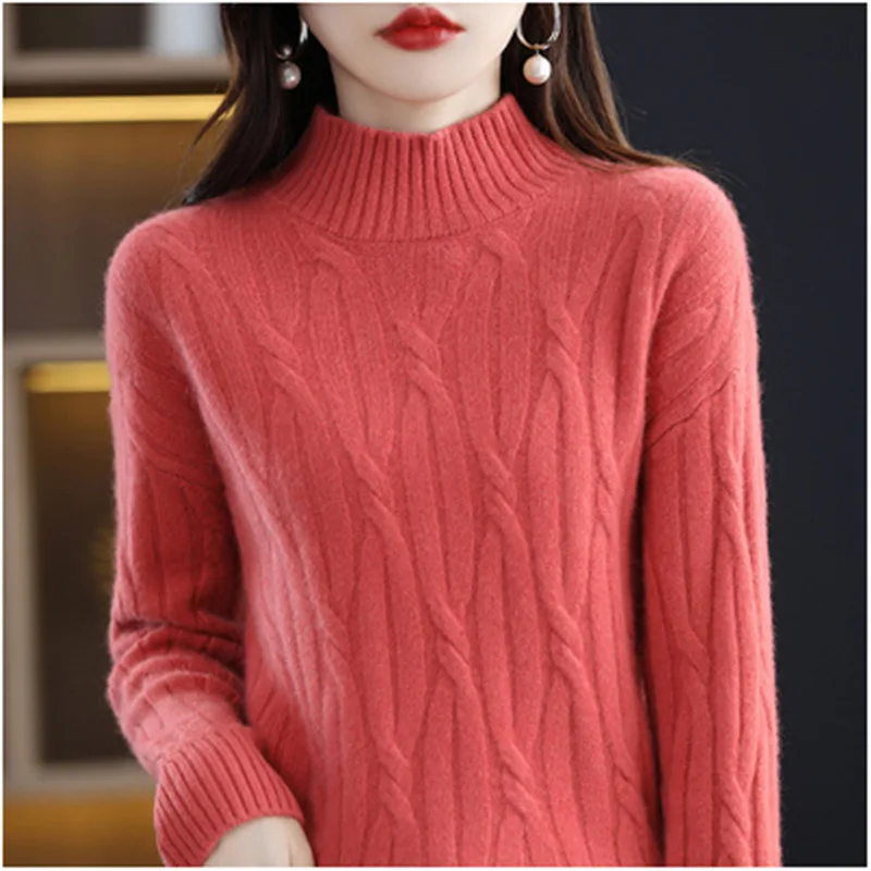 Half High Neck Bottomed Knitwear Fashionable Lazy Style Autumn Winter Long Sleeve Sweater Women Warm Thick Pull Femme Pullovers