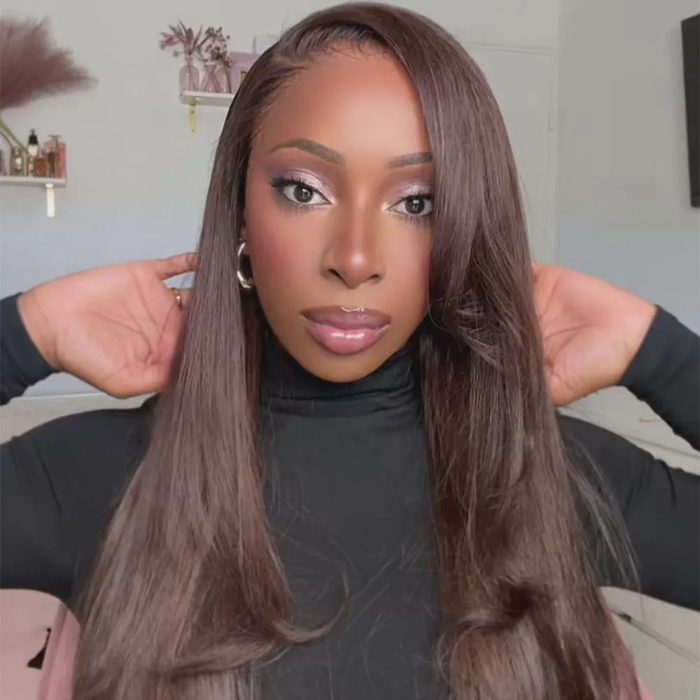 40 46 Inch Brown Lace Front Human Hair Wigs Woman Bone Straight HD Lace Wigs Chocolate Brown Glueless Wigs Human Hair Pre Plucked Sale