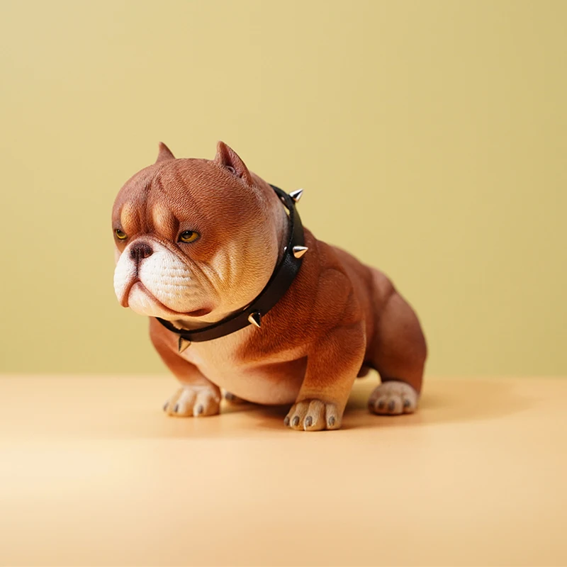 JXK 1/6 Mini Bully Dog Model Cute Animal Figure American Bully Pitbull Collector Pet Decoration Realistic Educational Gift