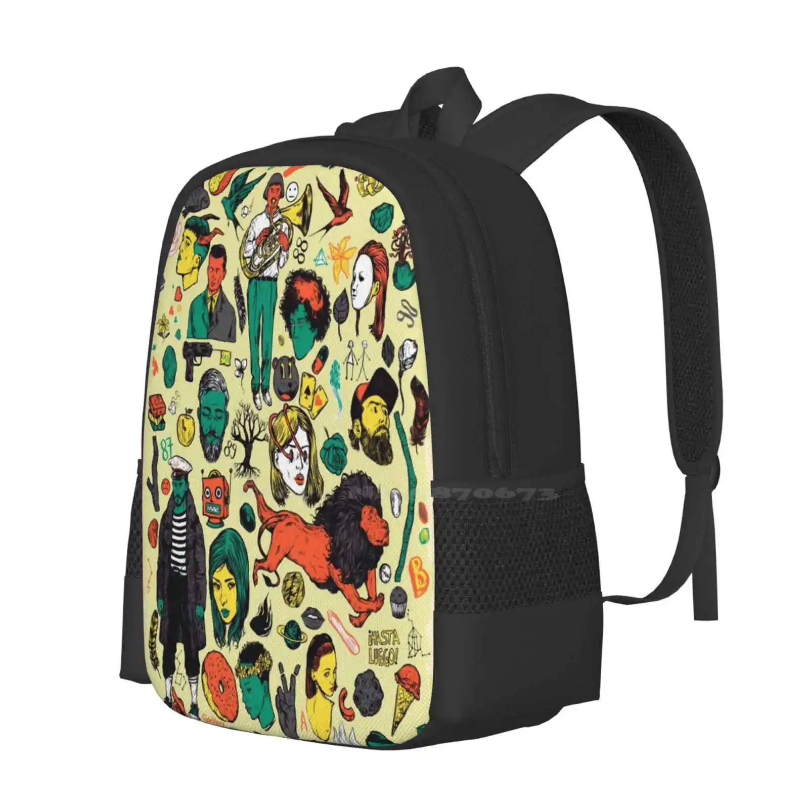 More Things Fashion Pattern Design Travel Laptop School Backpack Bag Youth Doodle Sailor Animals Tiger Lion Girls Boys Men Guns