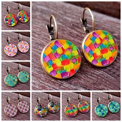 New color square earrings personalized square pattern Glass Cabochon Womens Earrings girl's favorite color matching earring