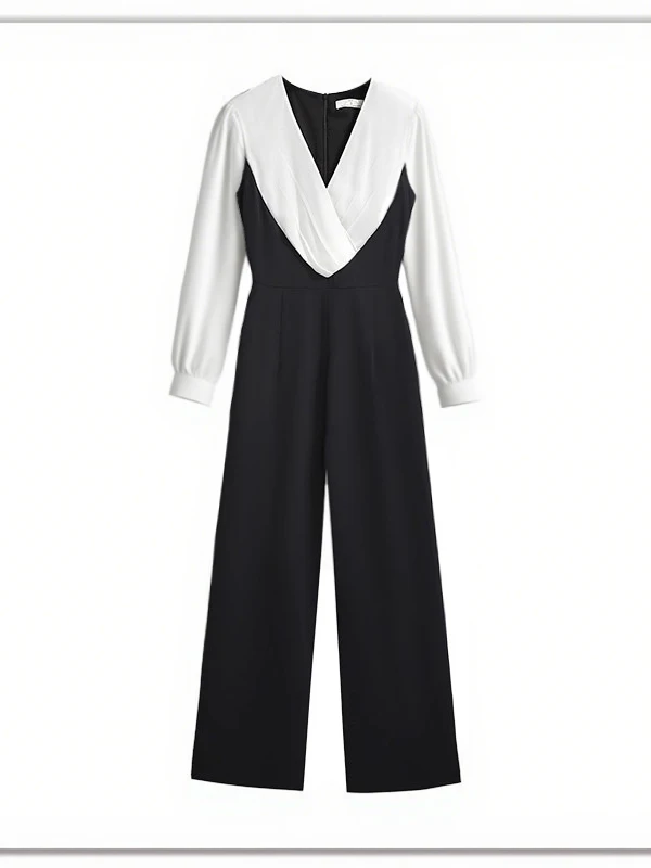 

Ele Bla Wide Leg Suit Spring Autumn Color Colion Design Slimming High Waist Long Pants Polyester Fiber