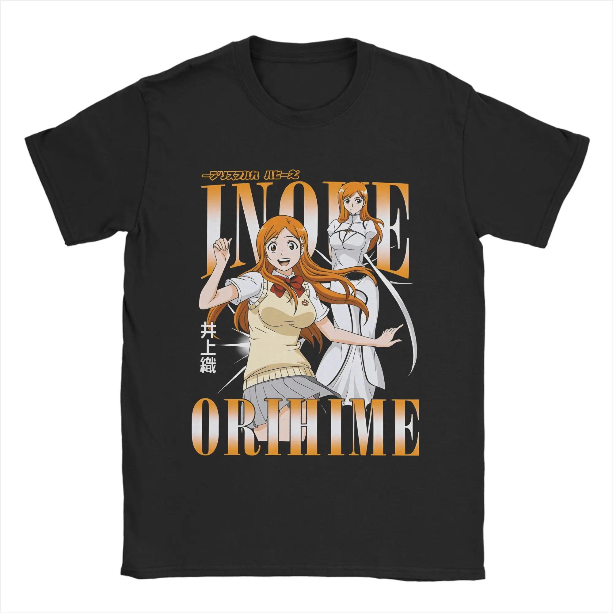 Bleach Orihime Inoue Black T Shirt Beach  Aesthetic T Shirts Cotton Harajuku Tshirt For Men Short Sleeve Custom Logo Top Tees