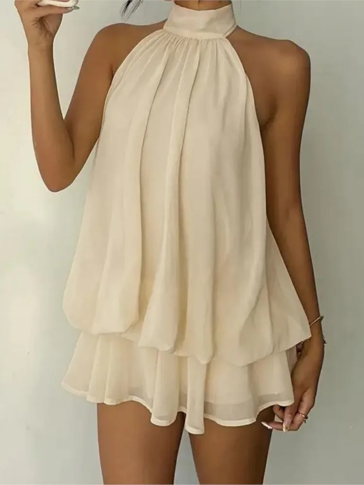 Sommerkleid, einfarbig, für den Urlaub, schlank, sexy, rückenfrei, Neckholder-Kleid für Damen, modisch, elegant, lässig, schwarz, Minikleider, Robe Femme