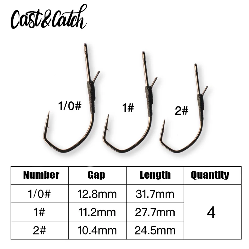 Cast&Catch 4pcs Lock Pin Long Hook High Carbon Alloy Steel Locking Curve Fishing Hook For Soft Worm Lure Bass Barbed Carp Crank