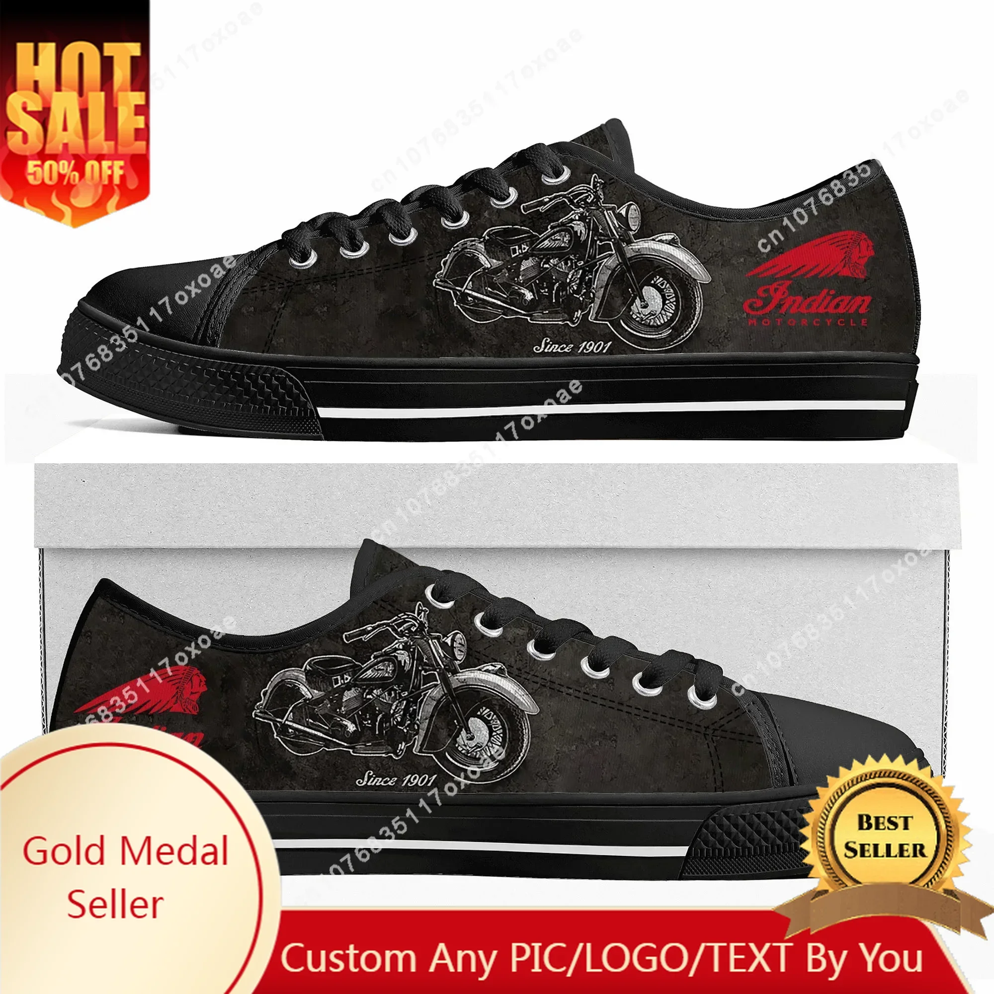 

Indian Vintage Motorcycles Low Top Sneakers Mens Womens Teenager High Quality Canvas Sneaker couple Casual Shoes Customize Shoe