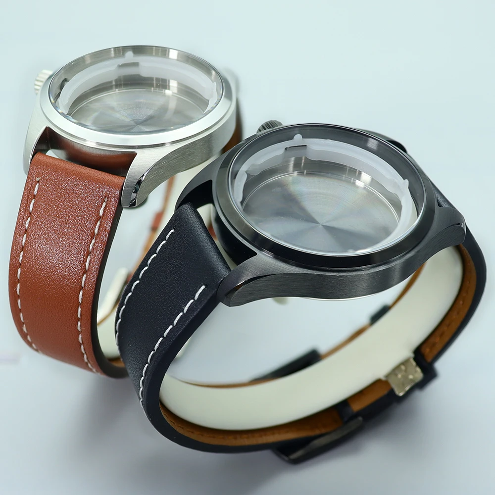 Nh35 40mm masculino 316l aço inoxidável casos de relógio pulseira de relógio de couro para nh35 nh36/34 movimento 33.6-34.3mm dial modificado aviador