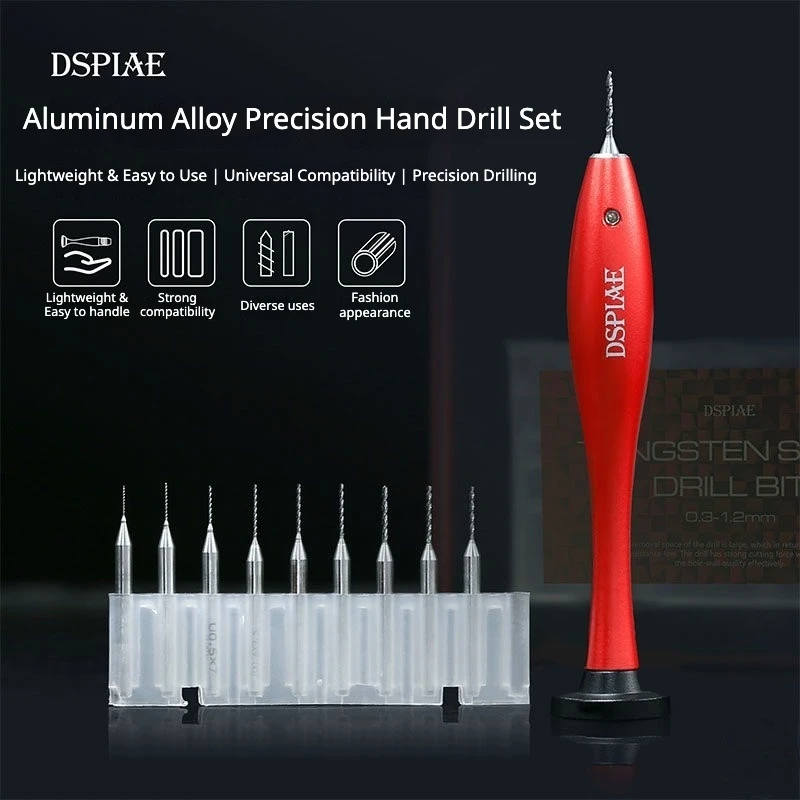 DSPIAE AT-HD Precision Aluminum Hand Drill Set with Drill Bits Lightweight Ergonomic for Gundam Military Model Hobby DIY