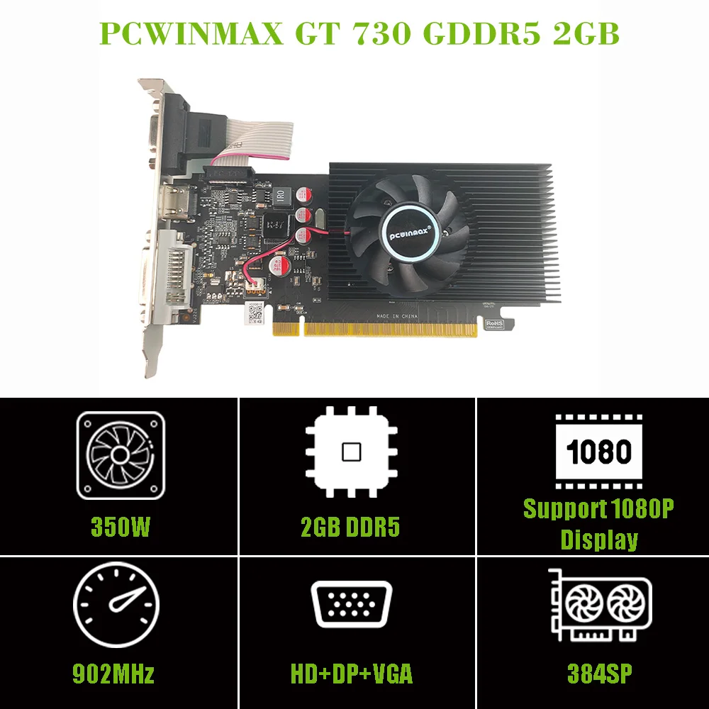 PCWINMAX GeForce GT 730 2GB GDDR5 Low Profile Graphics Card 64Bit  VGA/DVI-D/HD Original GT730 VGA Card