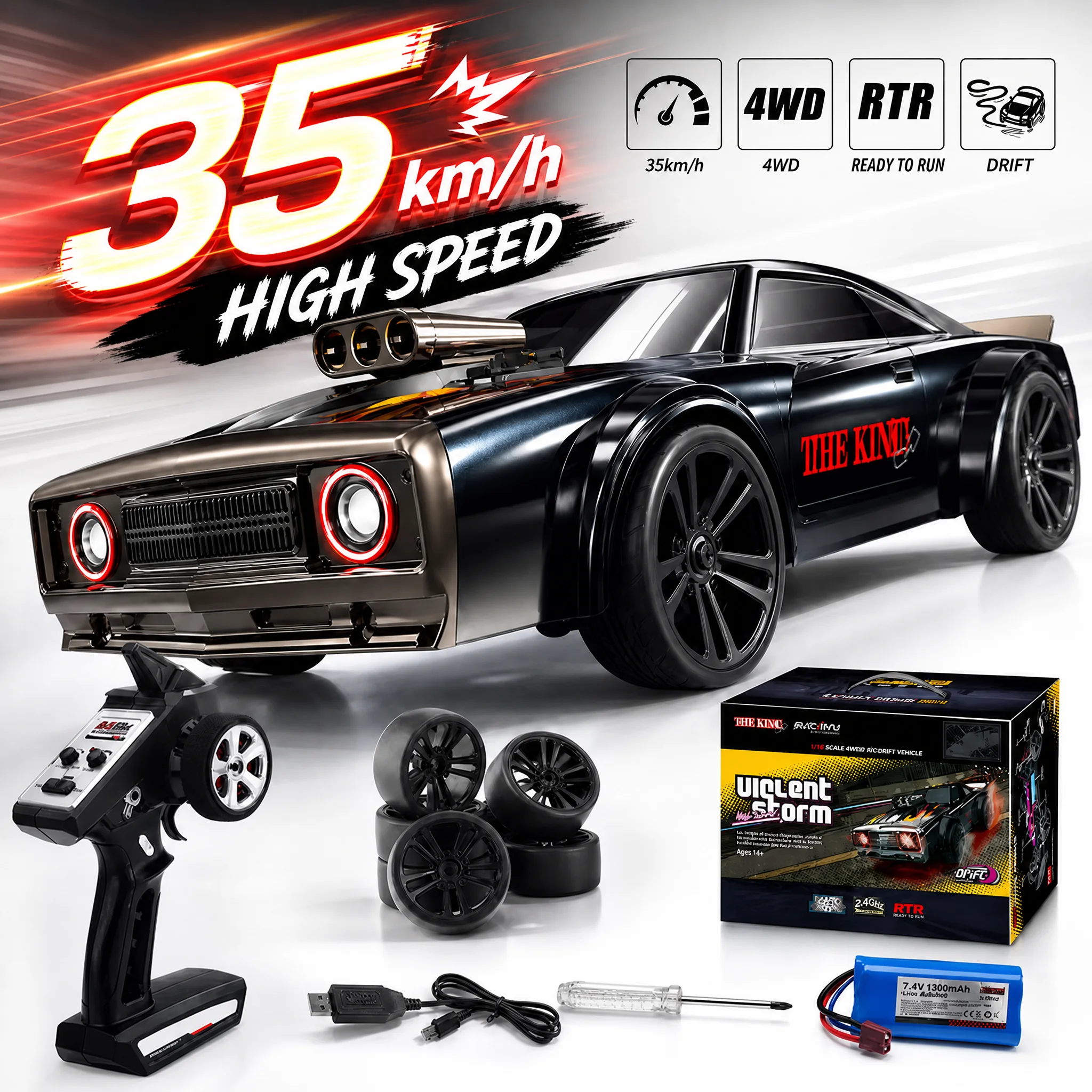 SCY 16303 1/16 4WD Drift Car 35km/h High Speed RC Car 2.4G RC American Muscle Car Boys Toys/Parties, Gifts