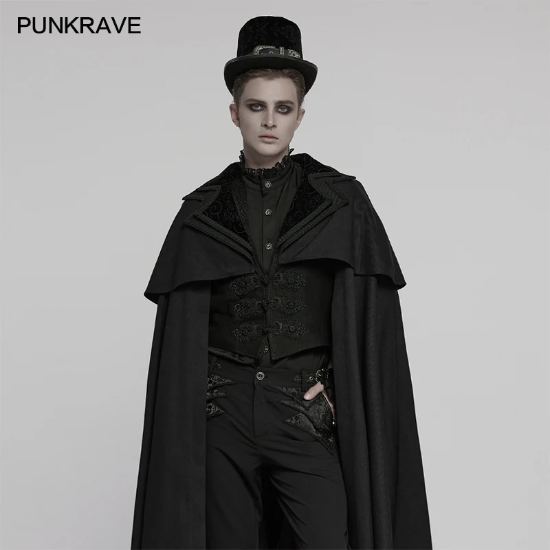 PUNK RAVE Men's Retro Gothic Double Layered Collar Simple Cloak-jacket  Aristocratic Party Mysterious Dark Cape Mens