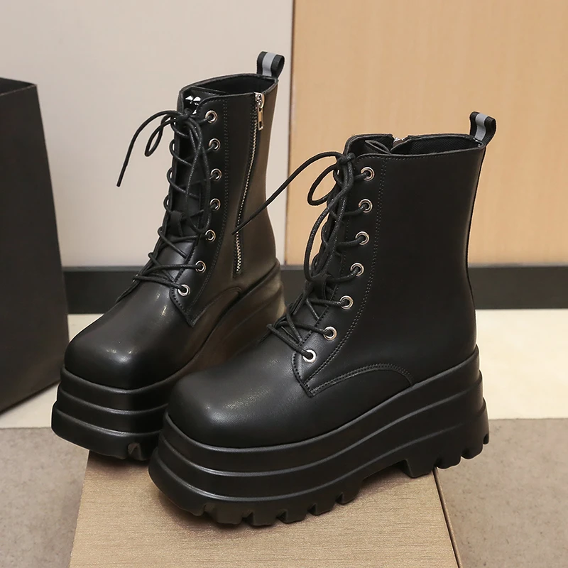 

Женские ботинки на платформе 12 см, повседневная уличная обувь, массивные ботильоны простого дизайна, крутая обувь для вечеринок в ночном клубе, обувь для косплея, размеры 35-42