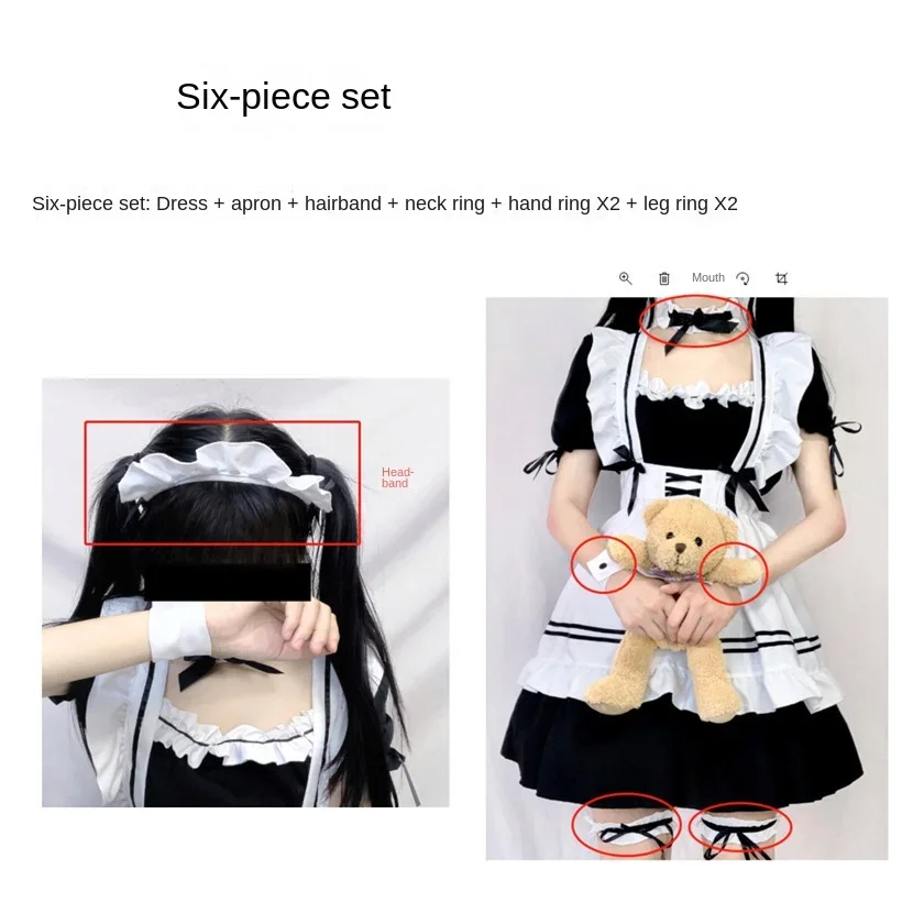 2024 6pcs Set Cute Maid Costume Cosplay Hand GameRed Wine Sweet Maid Costume Lolita Anime Cosplay