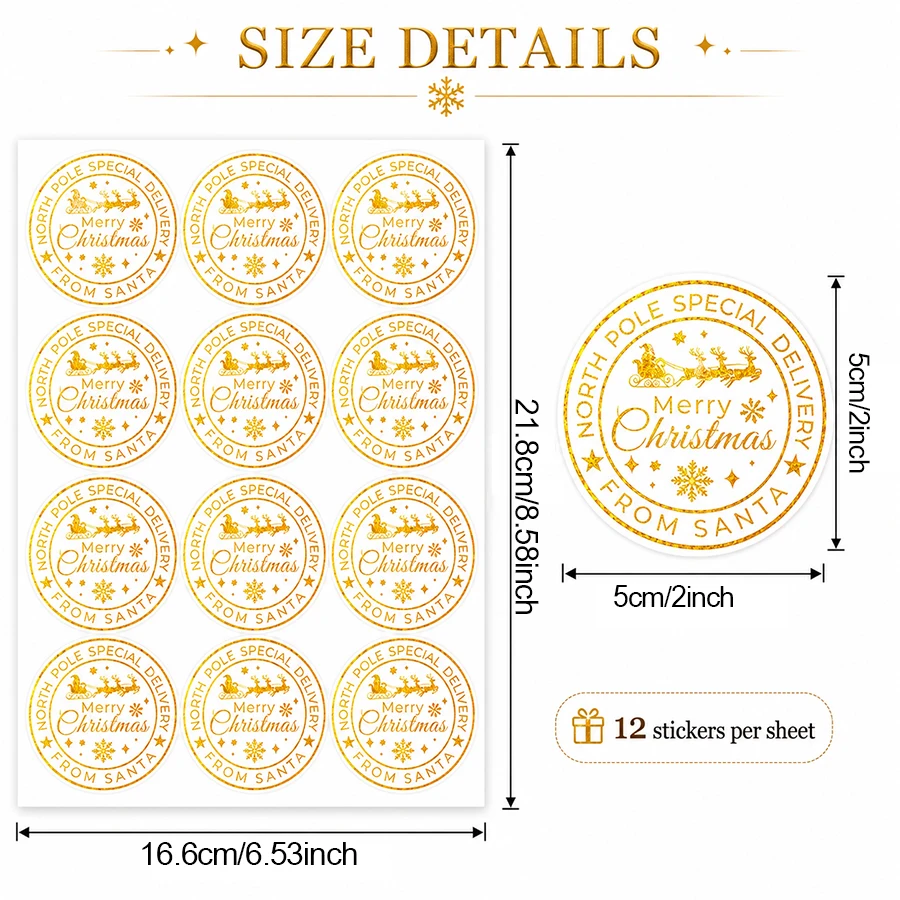 120 Pcs Christmas Foil Golden Stickers, North Pole Special Delivery Round Labels, From Santa Gift Seal Stickers