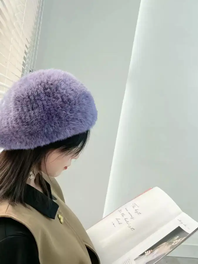 Women's Real Mink Fur Beret Stretchy Warm Winter Knitted Hat Simple Elegant Slouchy Beanie