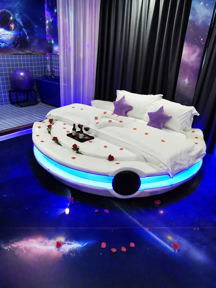 Customized Creative Multifunctional round Bed Electric Theme Double Hotel Homestay Smart Bed Manufacturer