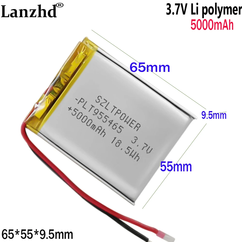 1-12pcs 3.7V Li polymer battery 5000mAh For air conditioning suit heating suit 955465 lithium battery power bank 955565