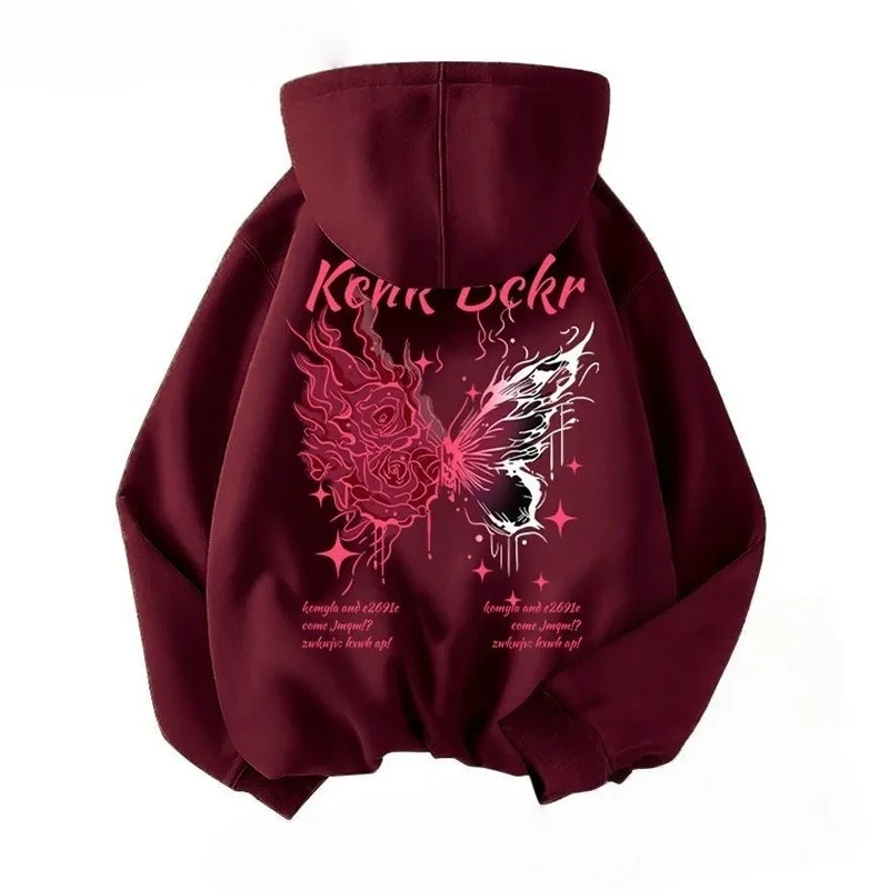 2025 الخريف والشتاء الترفيه الرياضة اللياقة البدنية شخصية فراشة رسالة مطبوعة هوديي الرجال والنساء