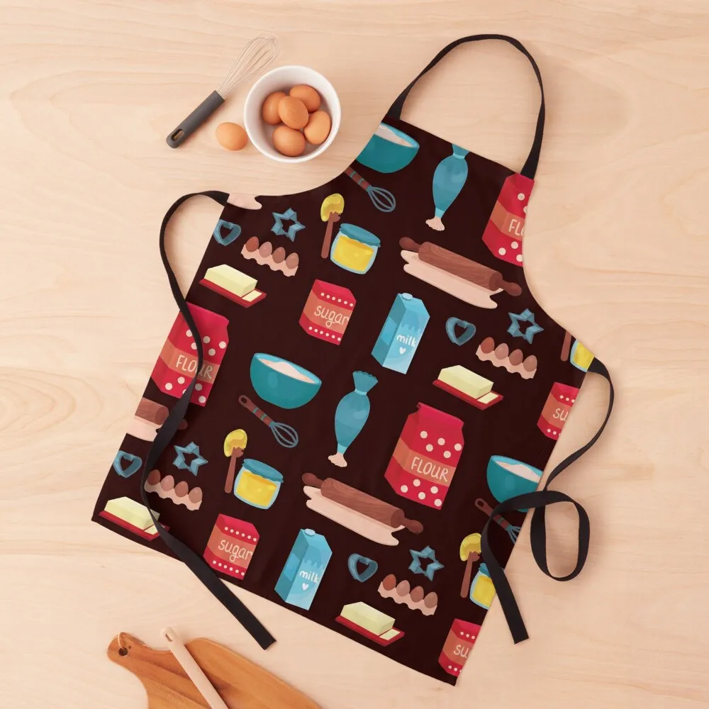 

Blue and Red Baking Tools and Ingredients Apron Cooking Clothes Woman Work Apron