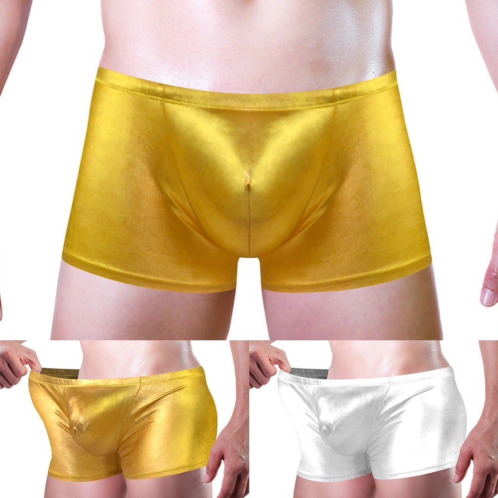 Boxer Briefs Panties 1X Breathable Classic Comfort Faux Leather Gold Polyester Silver Soft Solid Comfy Fashion