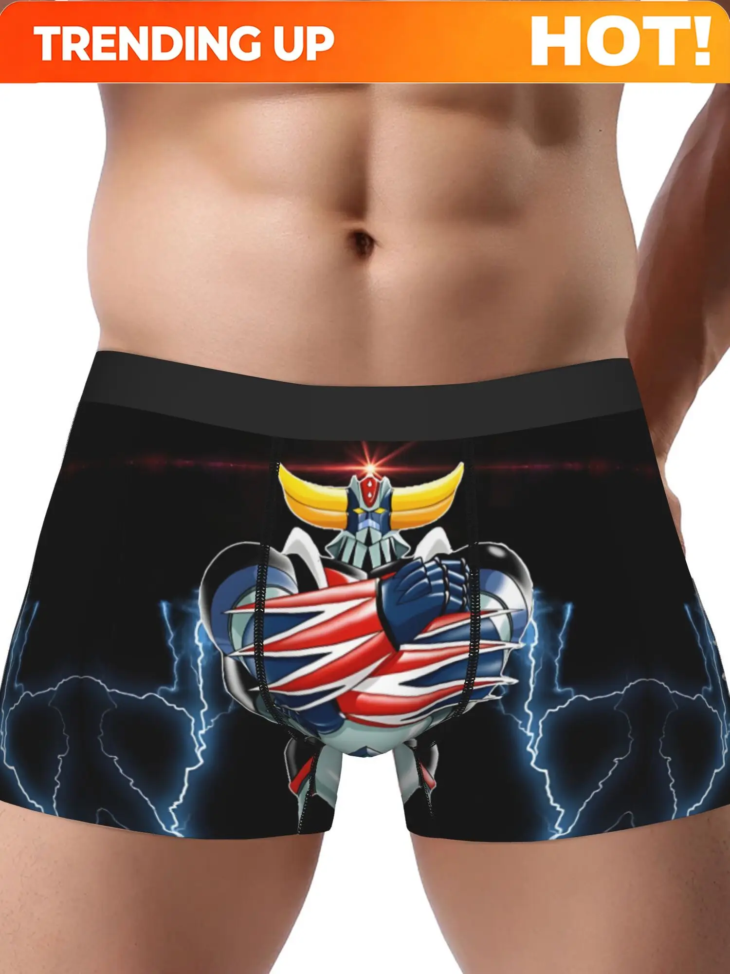 BIIHUDU Robot Anime Boxer Briefs - Black with Red & Blue Robot Design, Medium Stretch Comfort Fit, Breathable Underwear for Men,