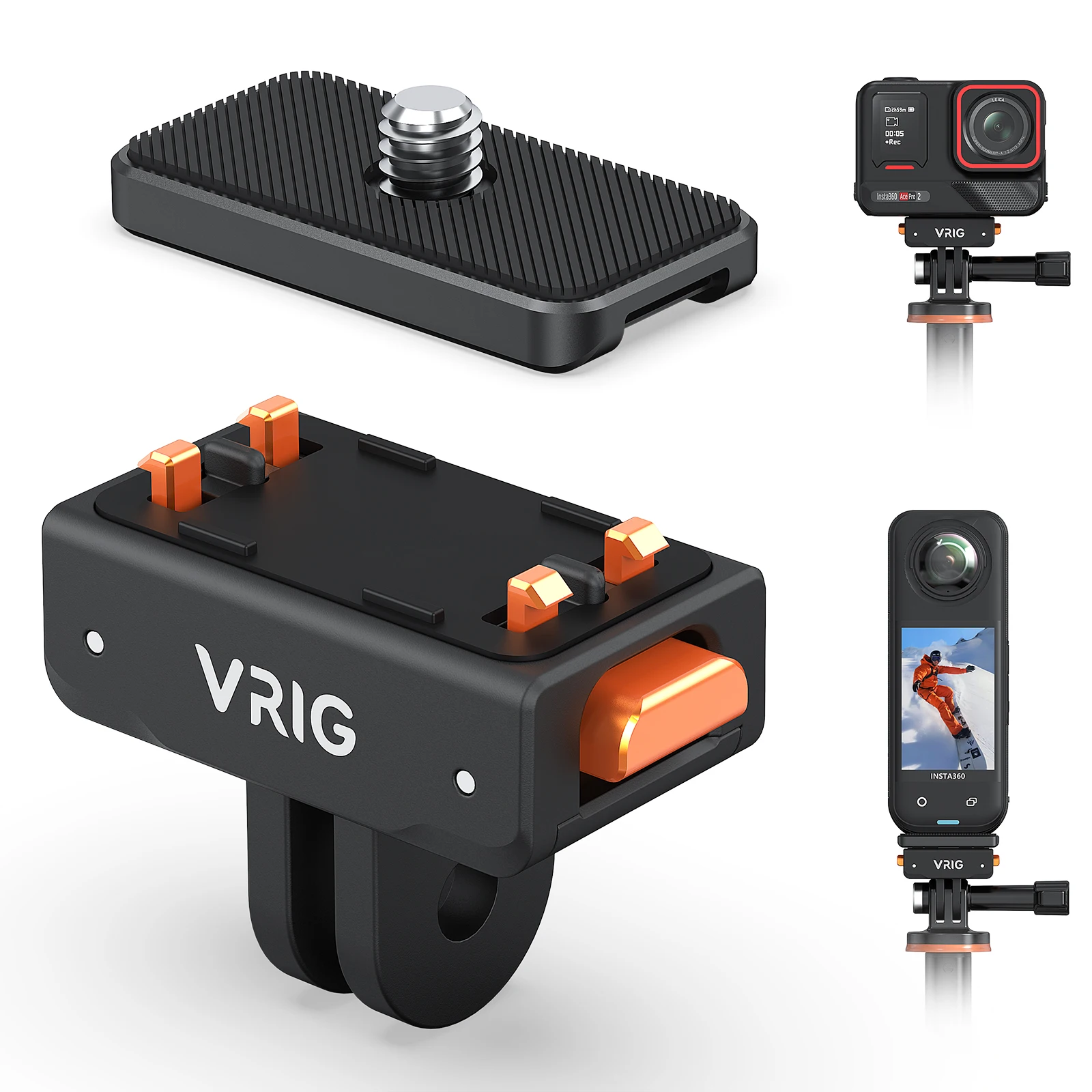 VRIG Magnetische Schnellwechselhalterung für Insta360 ACE/ACE PRO/ACE PRO 2, mit 2-poliger Halterung und 1/4-Zoll-Schraubenplatte, kompatibel mit X5-2