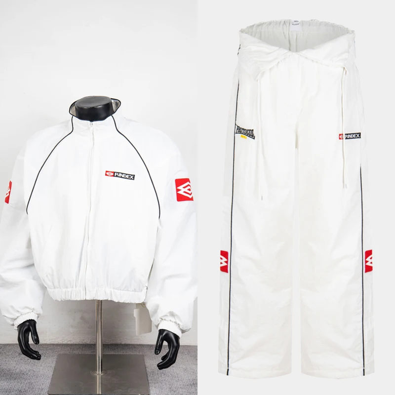 New Trendy Sportswear Protocol Windbreaker Jacket Y2K Retro Embroidered Zipper Jackets Sweatpants