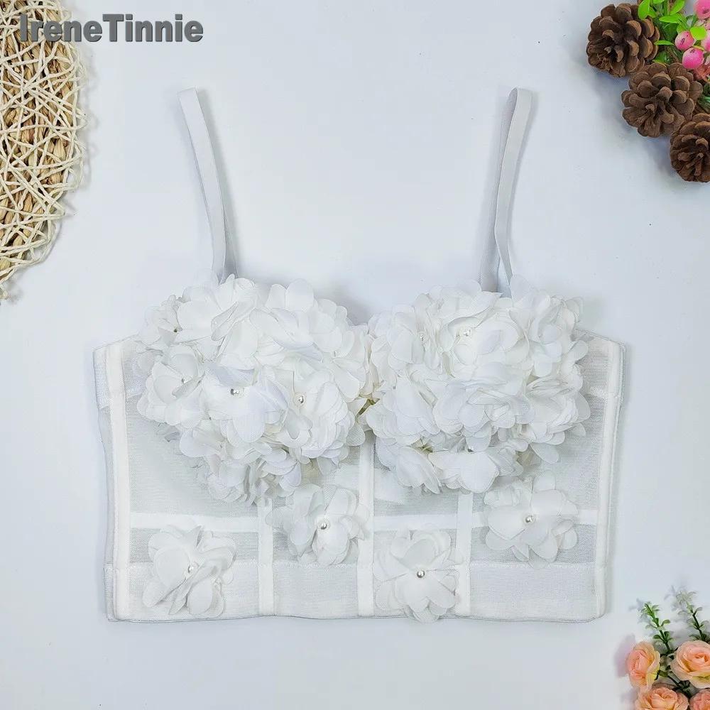 IRENE TINNIE 2023 New Lace Flower Beading Bustier Push Up Night Club Bralette Women's Bra Cropped Top Vest Corset Plus Size