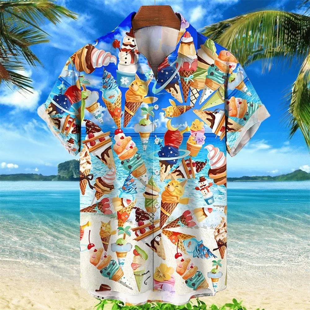 Hawaiian Shirt for Boy Ice Cream Printed Children Top Summer Casual Short Sleeve Girls' Blouse Laper Tops Junior Girls' Clothing