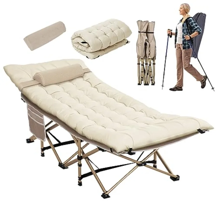 

Широкие складные походные кроватки с подушкой и утолщенным матрасом 3 дюйма, выдерживающие до 900 фунтов, для взрослых, с подушкой для сна