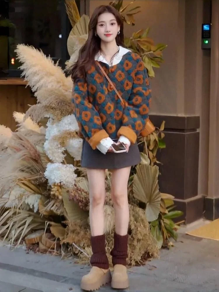 Faionable Warm ort Bloemenprint Losse damesjas 2024 Winter Nieuwe Sle Ele Personali Merk Hot Fire Beau