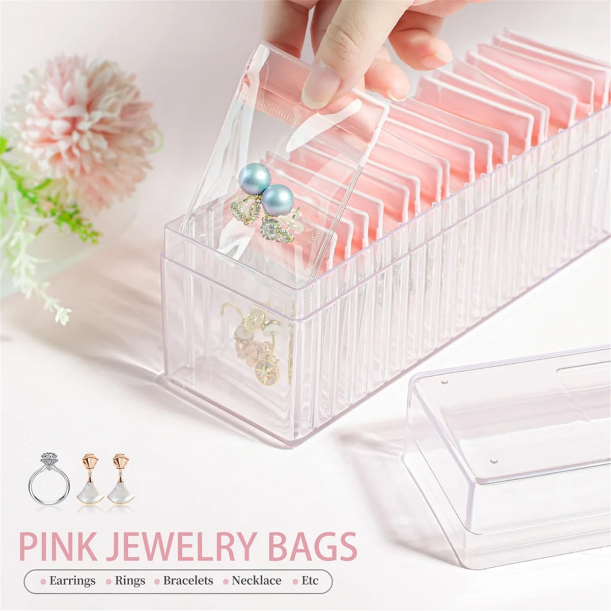 【Price Drop】Joyero acrílico, organizador de joyas transparente con 20 bolsas portátiles con cremallera antioxidante de PVC, estuche de joyería de viaje