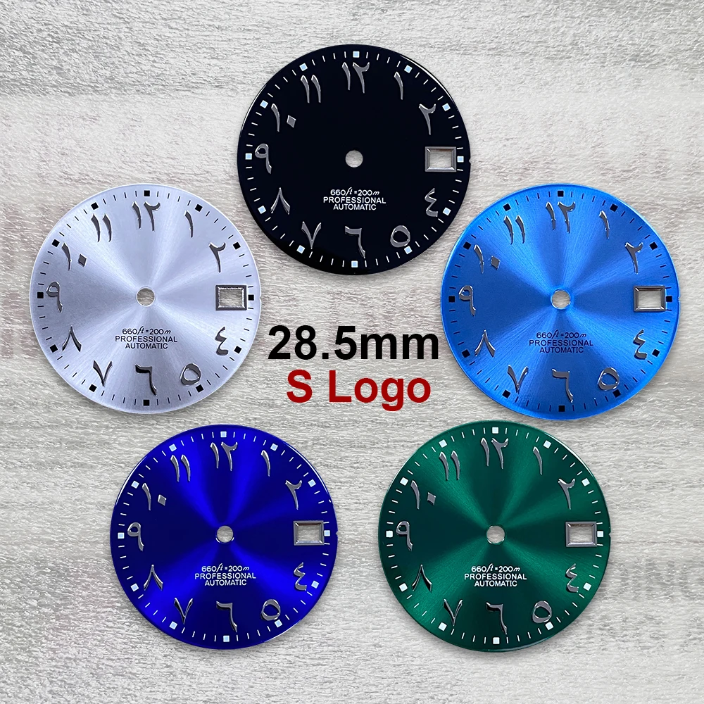 

28.5mm S Logo NH35 Dial Arabic Letter Numerals No Luminous Face For Date just NH36 Mechanical Movement Men Watch Accessories