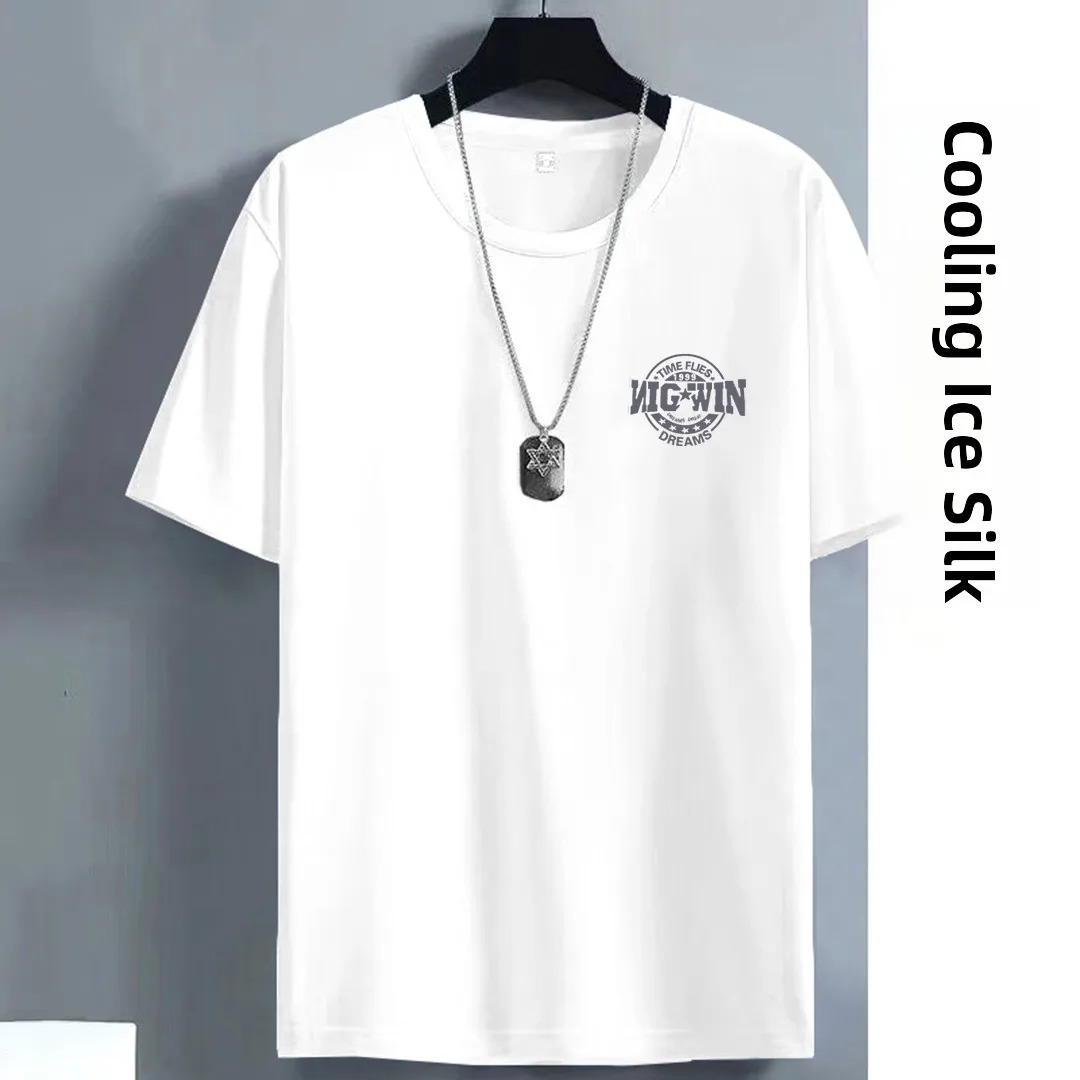 

Summer Thin Spor Ice Silk Me ort Sve T-irt Men's round Ne Sweat Absorbent Loose Fit f Sve Printed Polyeste...