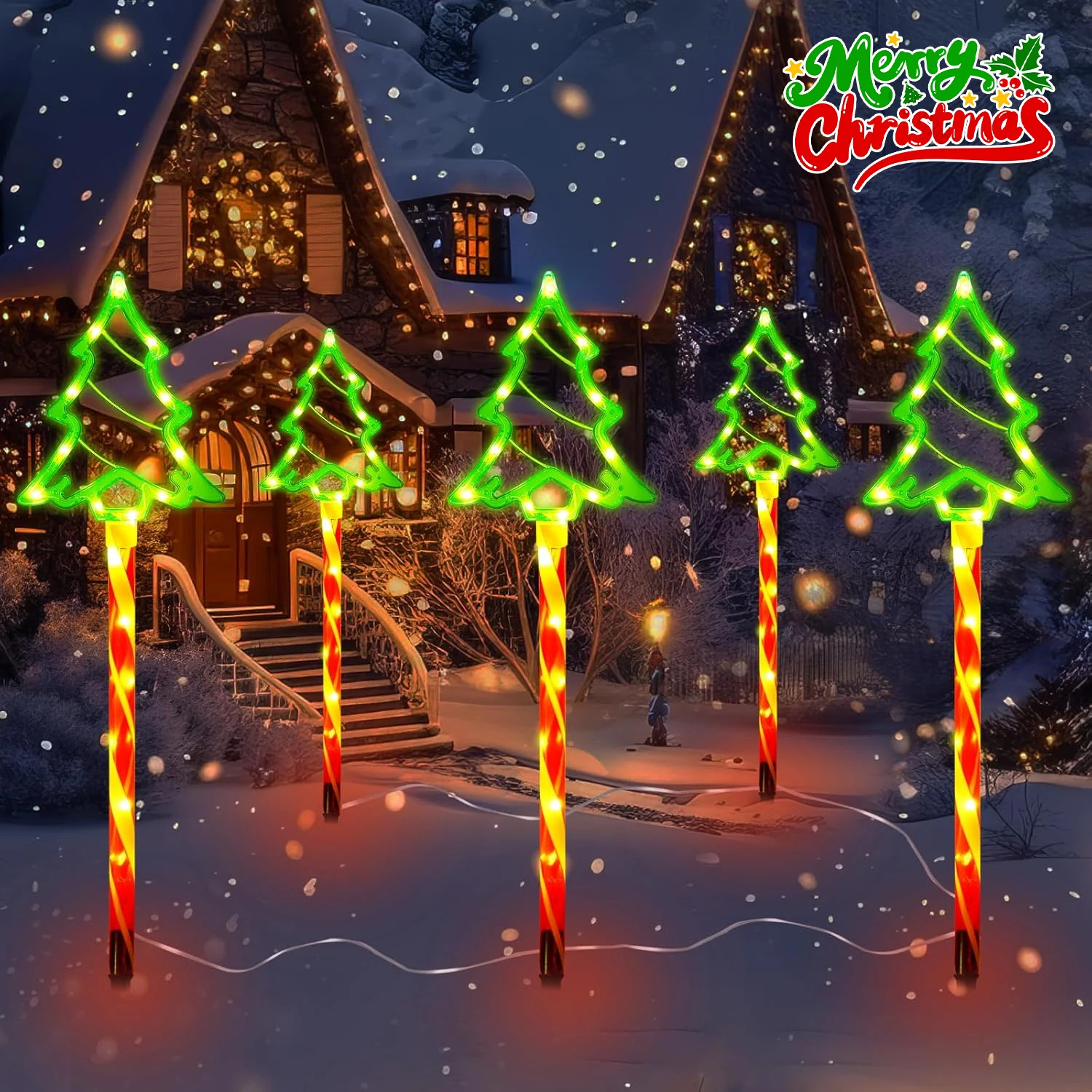 LED Candy Cane Christmas Lights Outdoor Waterproof Tree Pathway Decorations for Holiday Yard Lighting