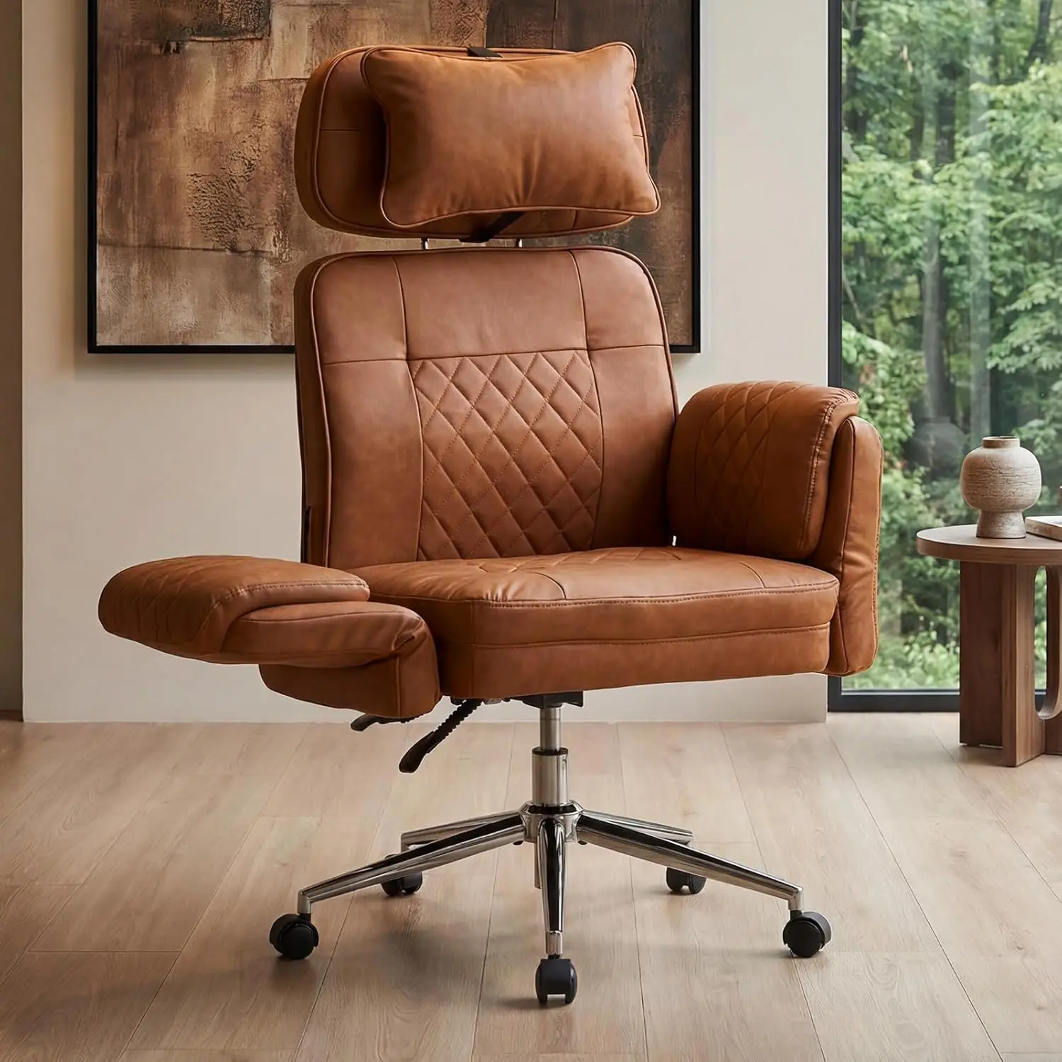 Big and Tall Office Chair - Criss Leather High Back Executive Office Chair with Armrests & Wheels