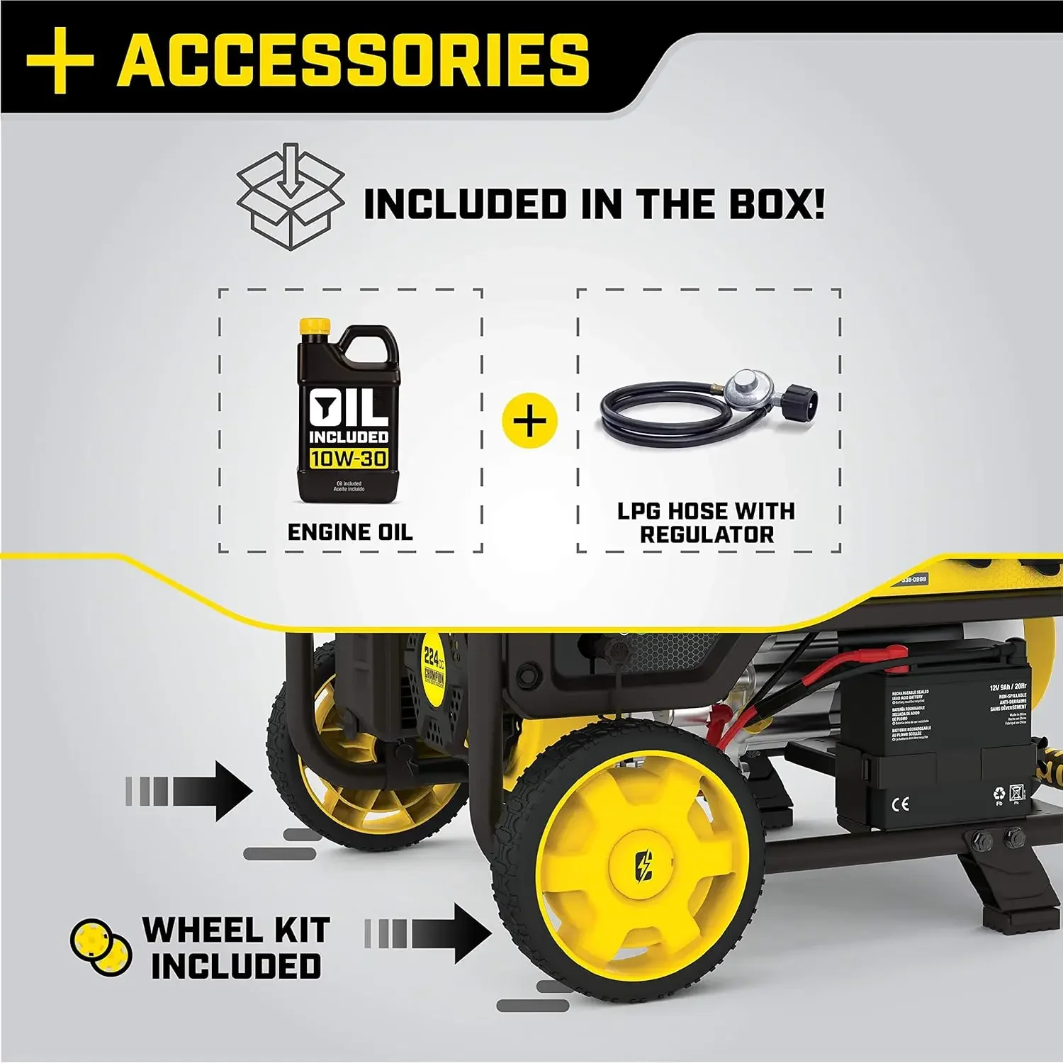 

[XMSJ-Limited Stock, Buy Now!]Dual Fuel Portable Generator, Wheel Kit with Electric Start 4750-Watt