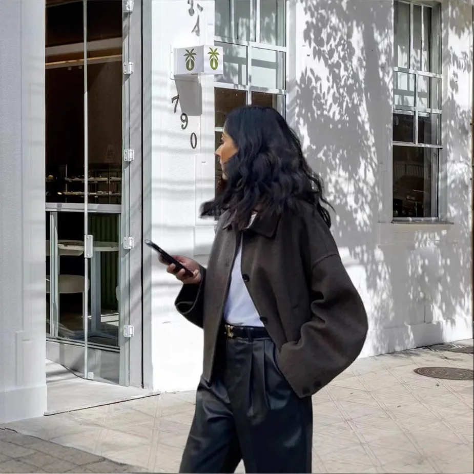 

Retro Open Cardigan Wool Jacket Street Fashion Turn Down Collar Outerwear New Arrival Autumn 2025 Womens Clothing