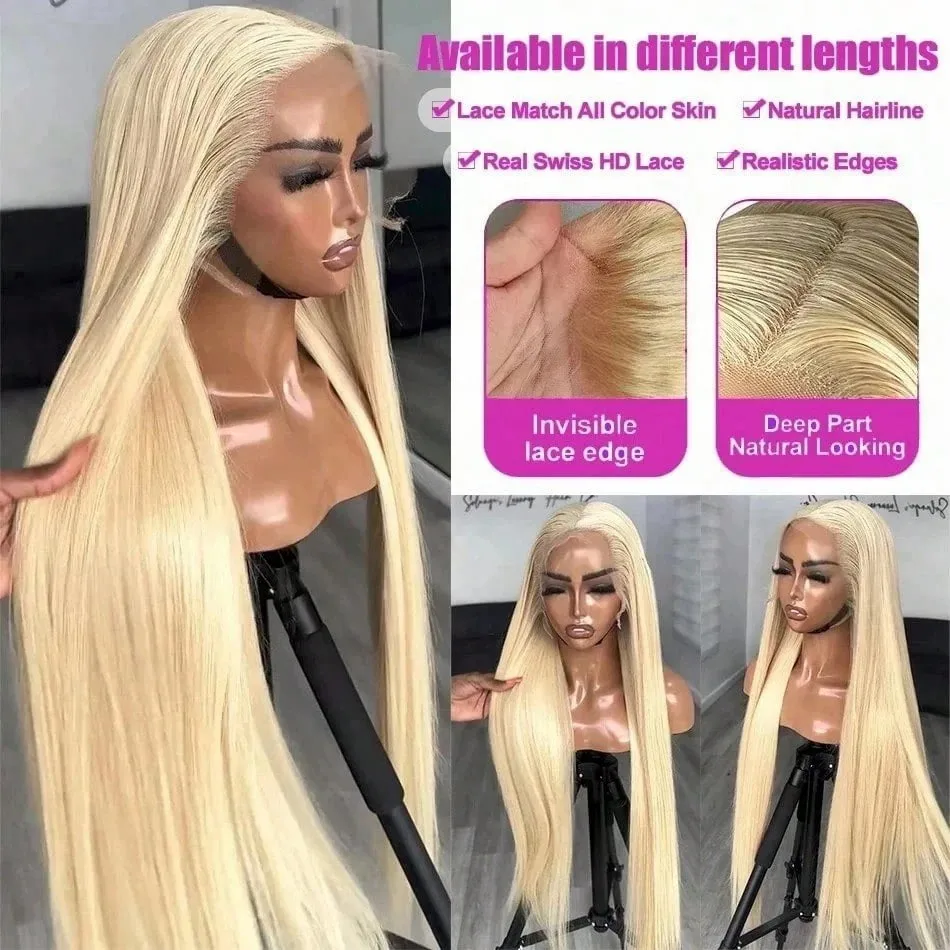 

36 40 inch 13x6 HD Transparent 613 Honey Blonde 250% Lace Frontal Human Hair Wigs Brazilian Bone Straight 13x4 Lace Front Wigs