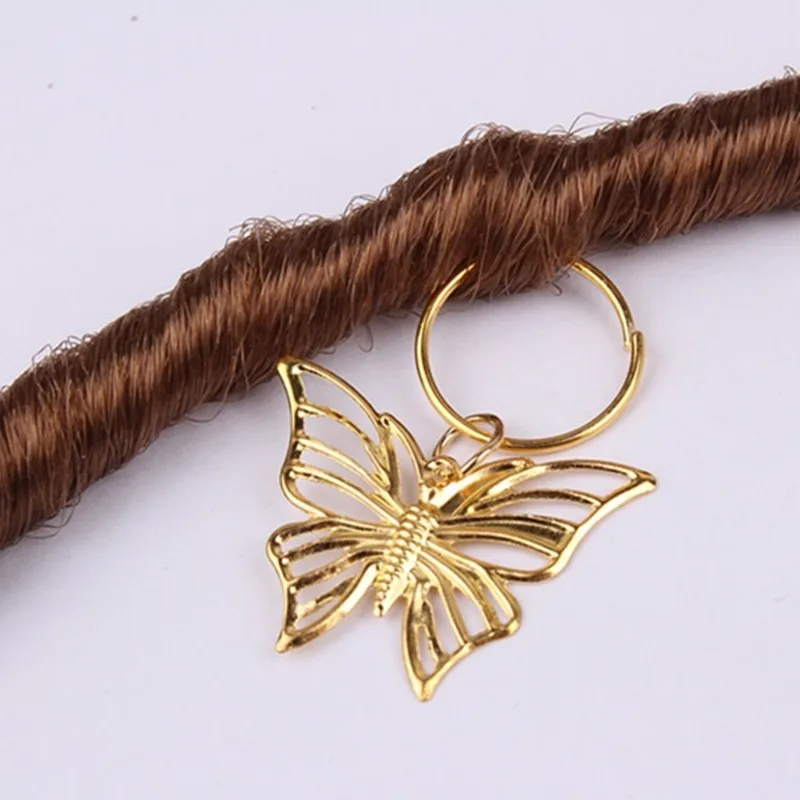 5 Pcs Adjustable Hair Rings Tubes Hollow Butterfly Dreadlocks Beads Alloy Gold Hair Braid Cuffs Clip Hair Styling Decoration