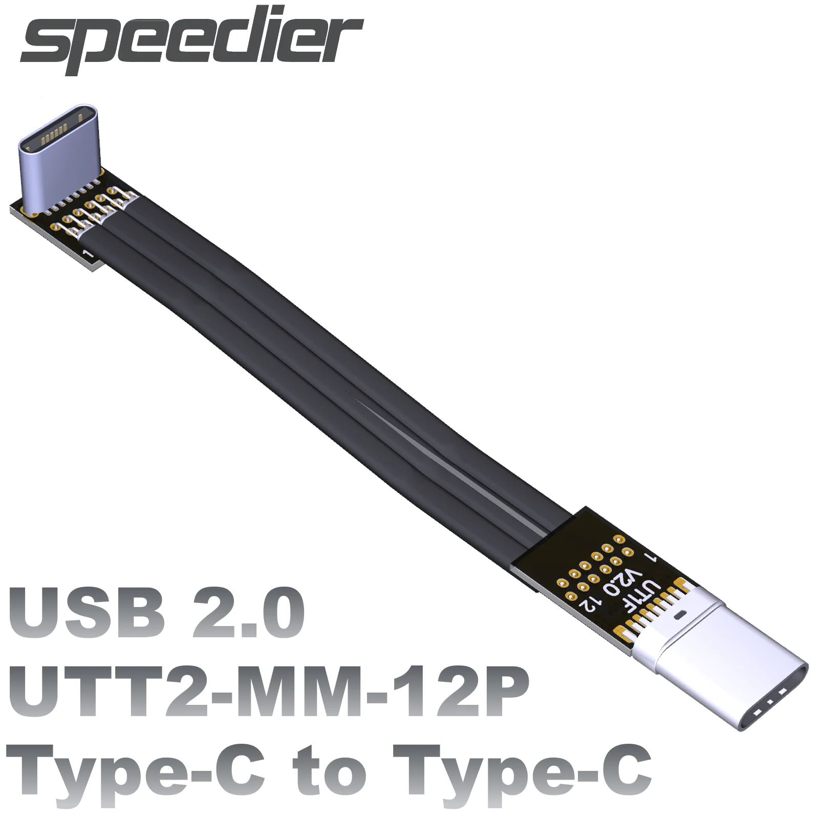 6A 480Mbps USB 2.0 Type C to Type-C Flat Thin Short Charging Cable Male Female Shielded Data Extender USB-C FPV Photography Cord