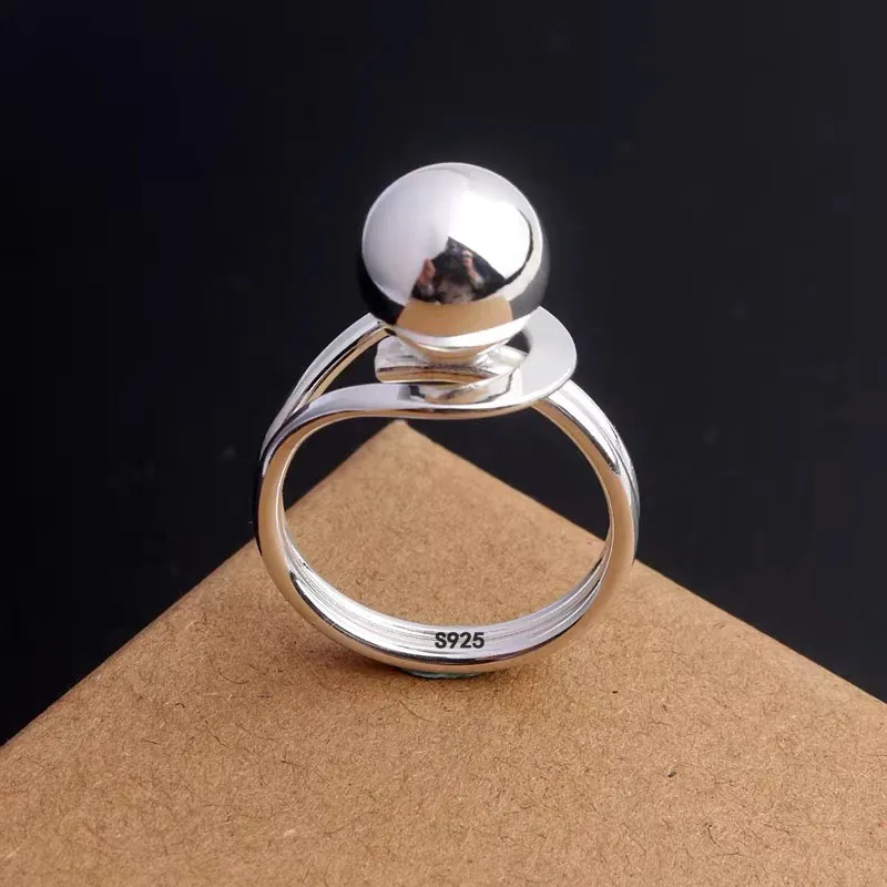 Women's 925 Sterling Silver Adjustable Vintage Big Ball Ring