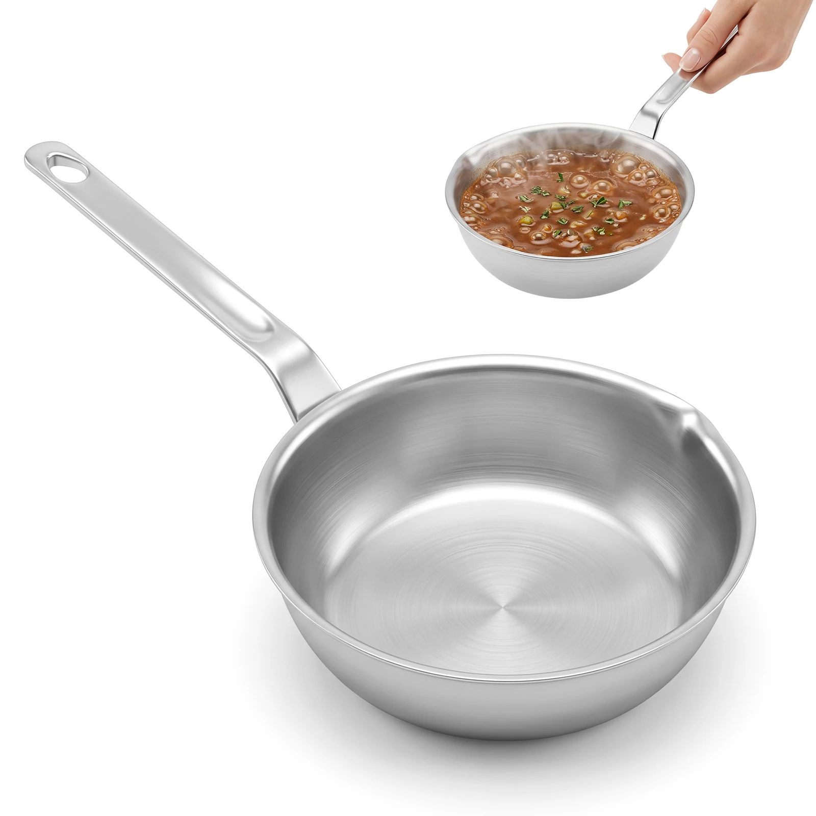 12/14cm Stainless Steel Small Egg Frying Pan 3 Ply Mini Omelet Frying Pan Butter Warming Sauce Heating Pot for Breakfast Cooking