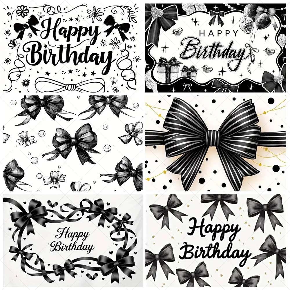 

Black Bow Theme Background Banner Birthday Party Decorations Bowknot Backdrop Supplies Baby Shower Photography Props Girl Gifts