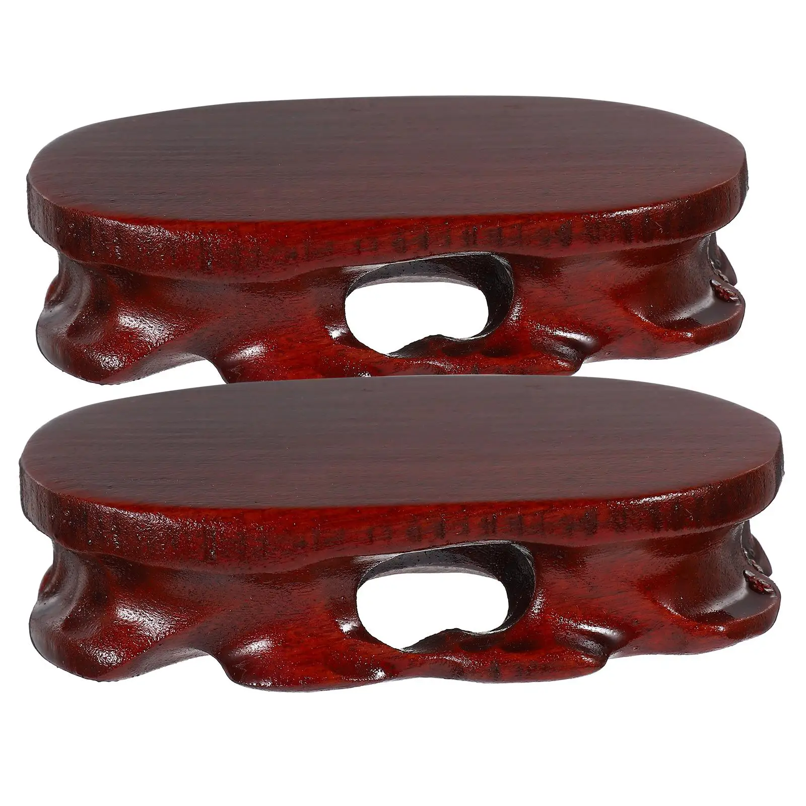 

2Pcs Red Wood Display Base Wooden Stand For Oval Stones Teapot Buddha Statue Flowerpot Incense Burner Small Statue Adornment Tea