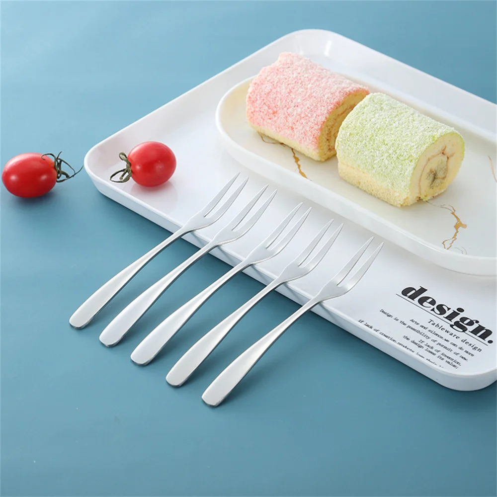 10 Pcs Fruit Fork Stainless Steel Two-toothed  Cake  Western Small  Multifunctional Household Kitchen Accessories