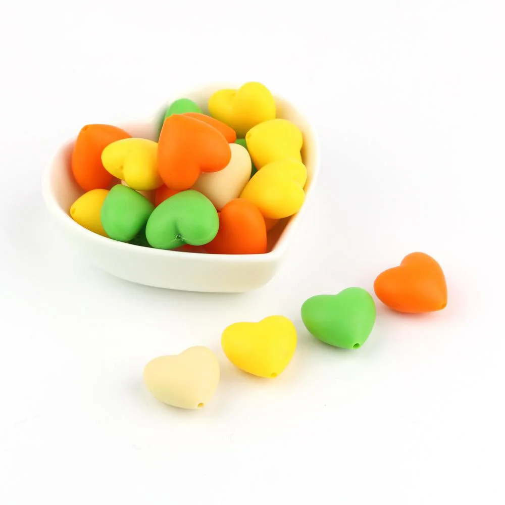 20*17mm 30pc/lot Heart Food Grade Silicone Beads Baby Teething Pacifier Chain Necklace Accessories Safe Nursing Chewing BPA Free