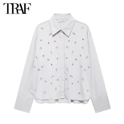 TRAF 2024 camicie con strass per donna camicia oversize estiva da donna colletto abbottonato camicia donna camicie e camicette a maniche lunghe